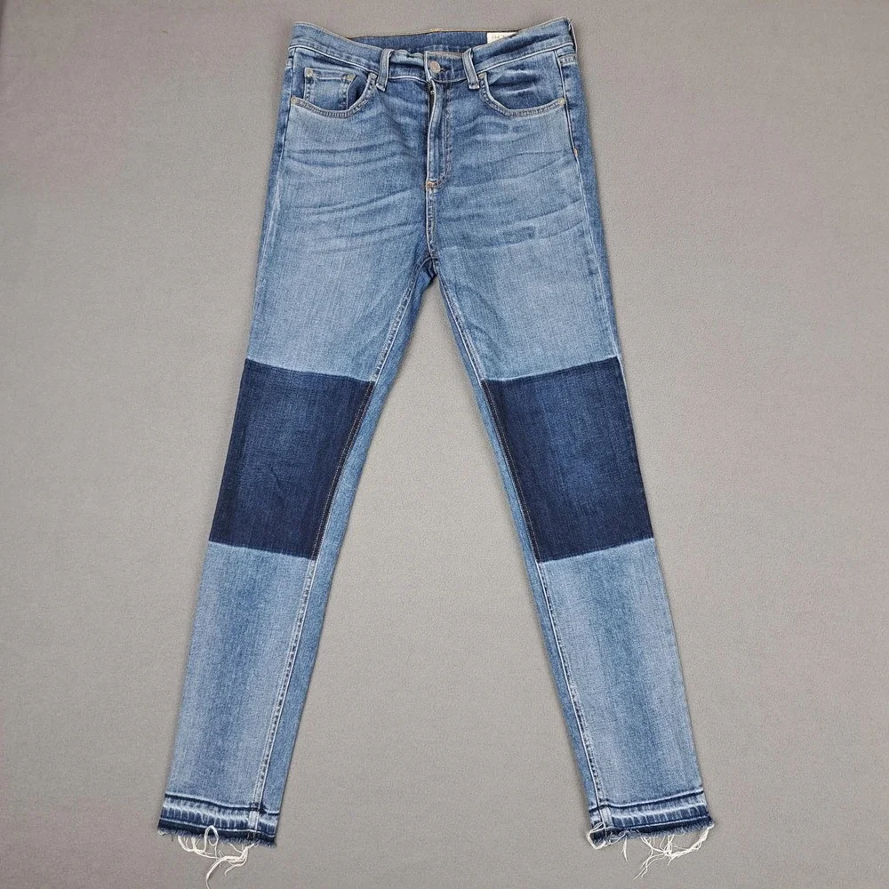 Rag & Bone Jeans Womens 29 Blue Olana‎ Patchwork Skinny High Rise Raw Hem USA